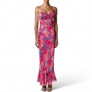 Saloni Floral Pink floral silk mimi Maxi Dress wedding guest sleeveless feminine